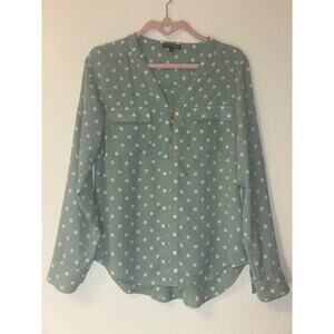 Express Shirt Womens Size xs Green Polka Dot Roll Tab Sleeve Button Front Preppy